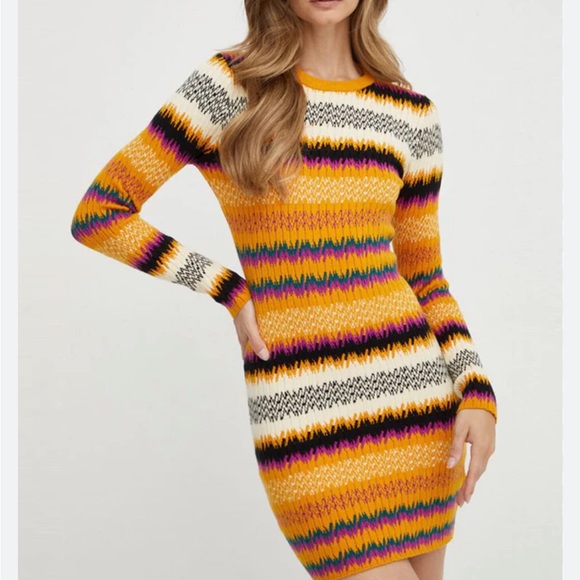 SILVIAN HEACH PATTERNED KNIT DRESS Golden Yellow Purple NWT Size XS - Picture 1 of 6